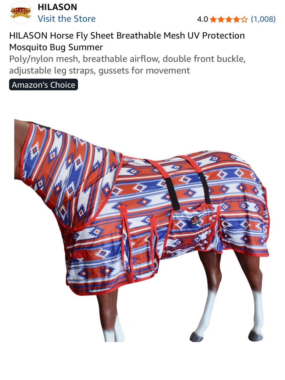 Red & Blue Aztec Pattern Horse Fly Sheet - Breathable UV Protection